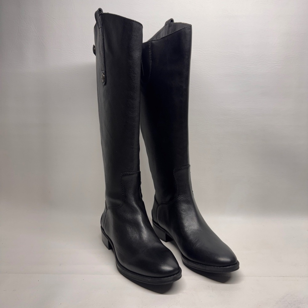Sam Edelman Penny Boots Women 6 Wide Calf Black Leather Tall Back Zip Equestrian